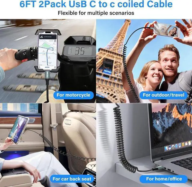 Alt view image 4 of 7 - Coiled USB C to USB C Cable USB 3.2 Type C 20Gbps PD 100W 8K@60Hz Fast Charging Data Cable for Phone, Tablet and Other USB Devices C-1.8M