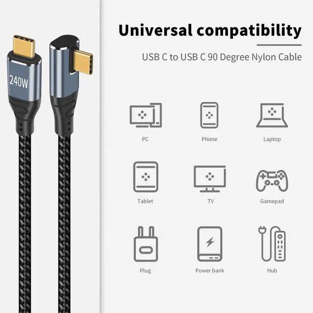 Alt view image 4 of 7 - USB C Cable Right Angle Short, 10 ft 240W USB C to USB C Cable, 90 Degree USB C Charger Cable Fast Charging Type C to Type C Cable Compatible with MacBook & iPad Pro & Samsung