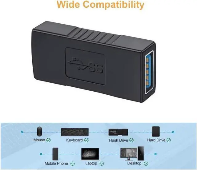 Alt view image 6 of 6 - USB 3.0 Coupler CableCreation 2 Pack USB to USB Adapter USB 3.0 Female to Female Extension Adapter Black