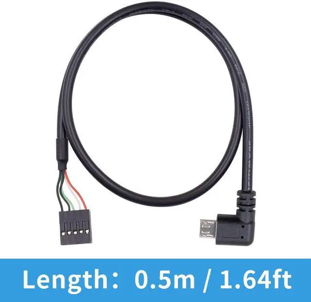 Alt view image 2 of 6 - USB Header to Micro USB Cable, 90 Degree Right Angled Micro USB Male to 9 Pin Motherboard Female Dupont Extended Cable 2 Pack 1.65Ft/50cm