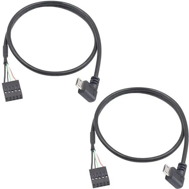 Main image of USB Header to Micro USB Cable, 90 Degree Right Angled Micro USB Male to 9 Pin Motherboard Female Dupont Extended Cable 2 Pack 1.65Ft/50cm