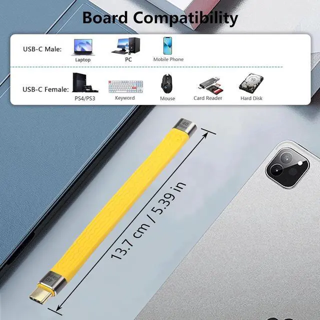 Alt view image 6 of 7 - 40Gbps USB4 Type C Extension Cable 100W PD Fast Charging 8K USB C to USB C Flat Slim FPC Data Cable for Laptop & Phone (Male to Female)