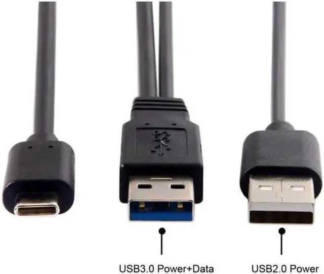 Alt view image 3 of 6 - Type-C USB-C to USB 3.0 Male & USB 2.0 Dual Power Data Y Cable for Laptop & Hard Disk 60cm