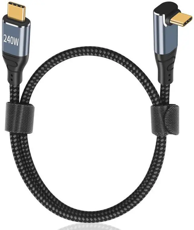 Main image of USB C 90 Degree Cable 3.3ft, 240W Fast Charging PD 3.1 Type C to Type C Cable Short Braided 3A 90 Degree Up Down Angle USB C Cable for iPad Pro Galaxy Air MacBook