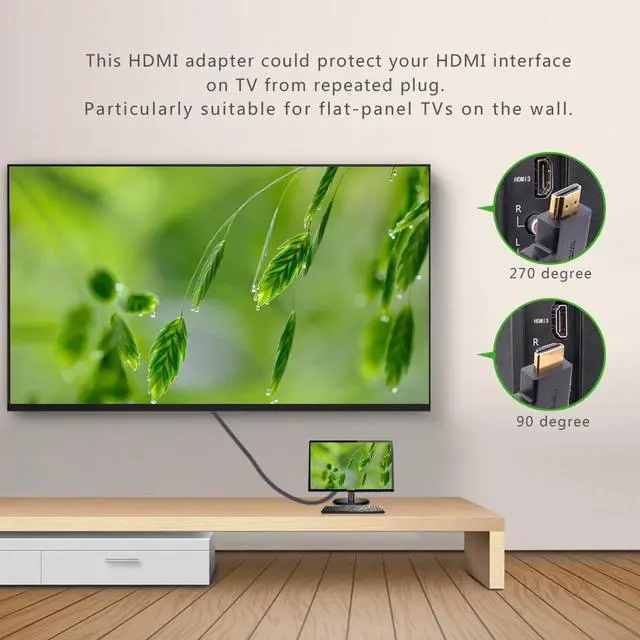 Alt view image 4 of 7 - Flat Left & Right 4 pcs 270 & 90 Degree Male to Female HDMI Adapter, Gold-Plated 3D Supported TV Connector