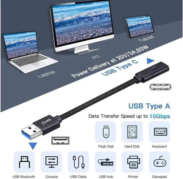 Alt view image 7 of 7 - [10Gbps] USB C Female to USB Male Adapter Cable Electop USB 3.1 GEN 2 USB C Converter Support Double Sided 10Gbps Data Transfer & Power Charging USB A 3.1 to USB-C Cable