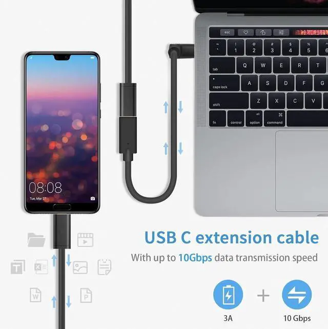 Alt view image 7 of 7 - 90 Degree USB Type C Extention Cable 1feet, USB C Extension Cable Short 10Gbps Up & Down Angled USB 3.1 Type C Male to Female Extender Charging Cable for Laptop & Tablet & Mobile Phone