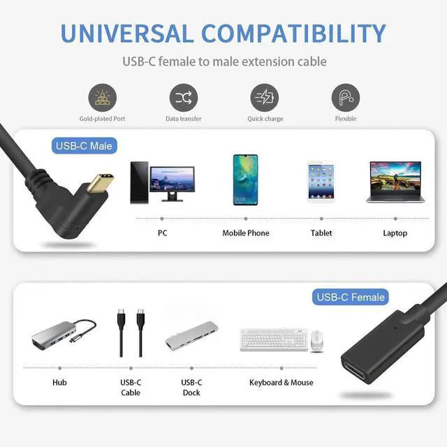 Alt view image 6 of 7 - 90 Degree USB Type C Extention Cable 1feet, USB C Extension Cable Short 10Gbps Up & Down Angled USB 3.1 Type C Male to Female Extender Charging Cable for Laptop & Tablet & Mobile Phone