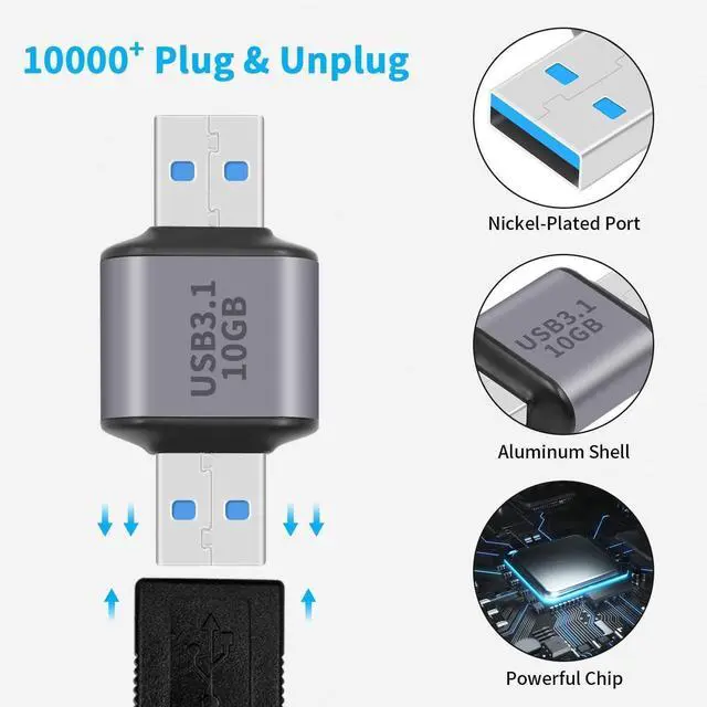 Alt view image 4 of 7 - 10Gbps USB 3.0 Adapter Male to Male, USB 3.0 Type A to Type A Connector for Hard Driver, Laptop, DVD Player, Hub, Monitor, Camera, 2-Pack