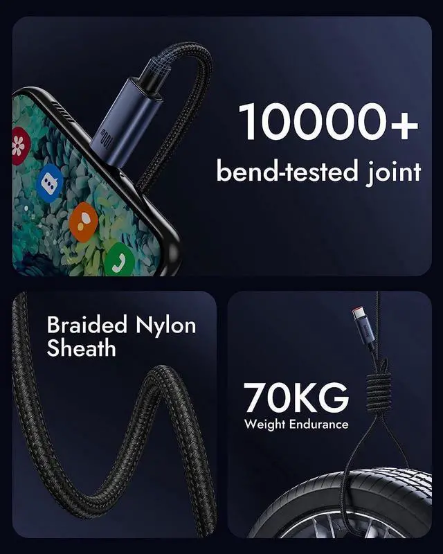 Alt view image 3 of 7 - 3.3ft 100W USB C to C Charging Cable, Basues USB C Cable Fast Charging Type C Cord for MacBook Air, Mac Book Pro,iPad Pro/Air, Google, Samsung Galaxy S22/21/20/Note20 Fits All USB C Port Devices