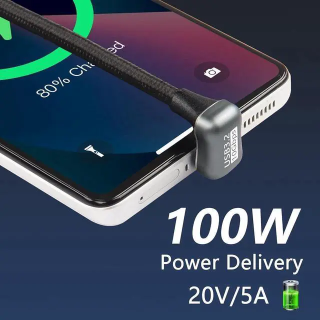 Alt view image 4 of 7 - USB C to C Cable 100W U Shaped Back Angled USB-C USB 3.2 Type C Male to Female Data Extension 10Gbps Nylon Braided Cord Fast Charging for USB C Devices (3.3ft)