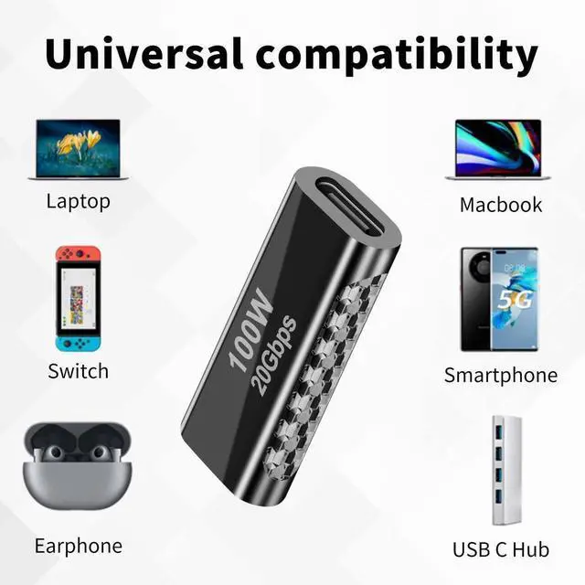 Alt view image 4 of 7 - USB C Female to Female Adapter 100W, Type C Couple Support 20Gbps Data Transfer for iPad Pro, Laptop, Phones and More Devices (2 Pack)