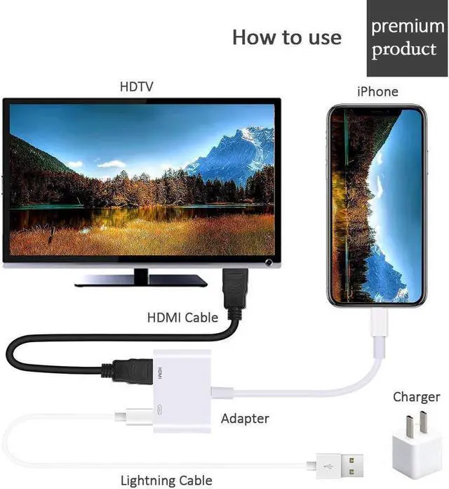 Alt view image 5 of 7 - Lighting to HDMI Adapter Compatible with iPhone XS, XR, X 8/7/Plus iPad iPod, Naiyaa Lighting Digital AV Adapter with Lighting Charging Port for HD TV Monitor Projector 1080P (White)