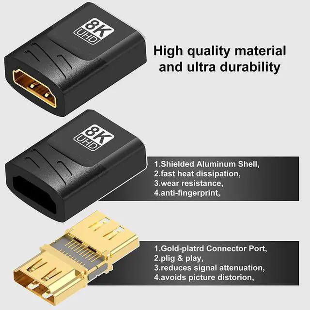 Alt view image 2 of 7 - 2 Pack 8K HDMI Coupler Female to Female HDMI Adapter Gold Plated High Speed HDMI Double Female Connector Support 8K 3D 4K 1080P HDMI Cable Extender for TV Stick Roku Stick Chromecast Xbox PS5 PS4