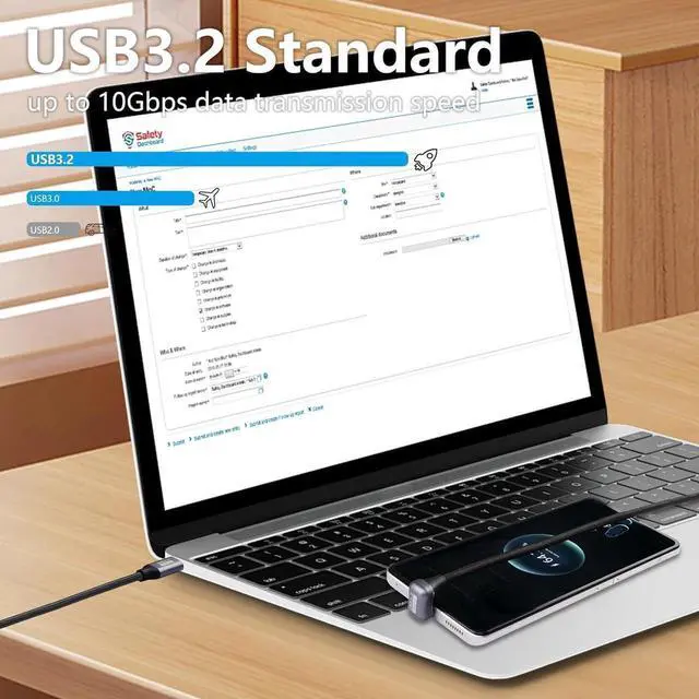 Alt view image 2 of 7 - USB C to C Cable 100W U Shaped Back Angled USB-C USB 3.2 Type C Male to Female Data Extension 10Gbps Nylon Braided Cord Fast Charging for USB C Devices (3.3ft)