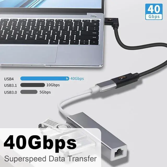 Alt view image 5 of 6 - USB C Extension Cable 1ft 40Gbps, 240W Right Angle USB C Extension Cable, Thunderbolt 4 Extension Cable with 8K Video, 90 Degree Type C Extender Cord for Thunderbolt 4/MacBook/Phone/HUB