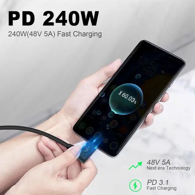 Alt view image 6 of 6 - USB C Extension Cable 1ft 40Gbps, 240W Right Angle USB C Extension Cable, Thunderbolt 4 Extension Cable with 8K Video, 90 Degree Type C Extender Cord for Thunderbolt 4/MacBook/Phone/HUB