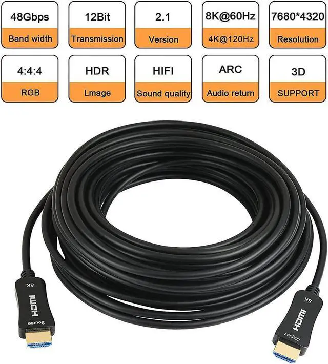 Alt view image 3 of 7 - 8K HDMI Fiber Optic Cable 30ft, (Certified) 48Gbps Ultra High Speed HDMI 2.1 Cable, Rated CL3, 8K@60Hz 4K@120Hz, eARC HDCP 2.2 & 2.3 Compatible with PS5, Xbox Series X, SoundBar, Apple TV 4K