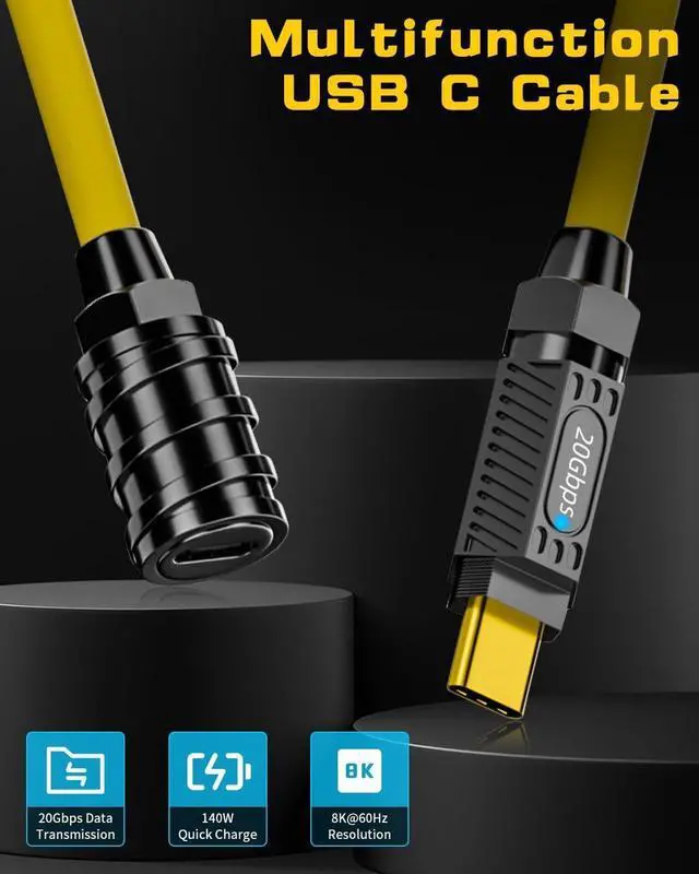 Alt view image 3 of 6 - USB C Extension Cable 3ft, 140W USB 4.0 Type C Male to Female Extension Cable, 20Gbps Data & 8K Video Fast Charging Type C Extender, for Thunderbolt 3, Laptop, PC, Phon