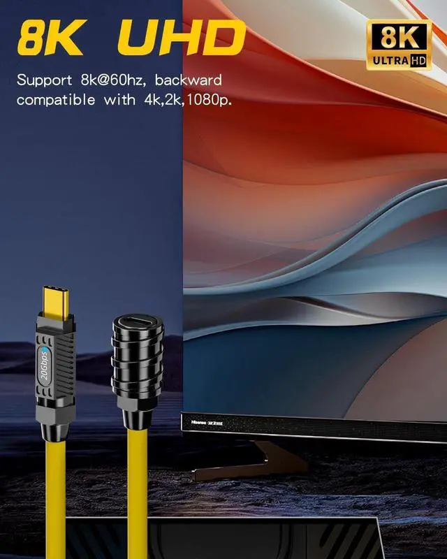 Alt view image 6 of 6 - USB C Extension Cable 3ft, 140W USB 4.0 Type C Male to Female Extension Cable, 20Gbps Data & 8K Video Fast Charging Type C Extender, for Thunderbolt 3, Laptop, PC, Phon