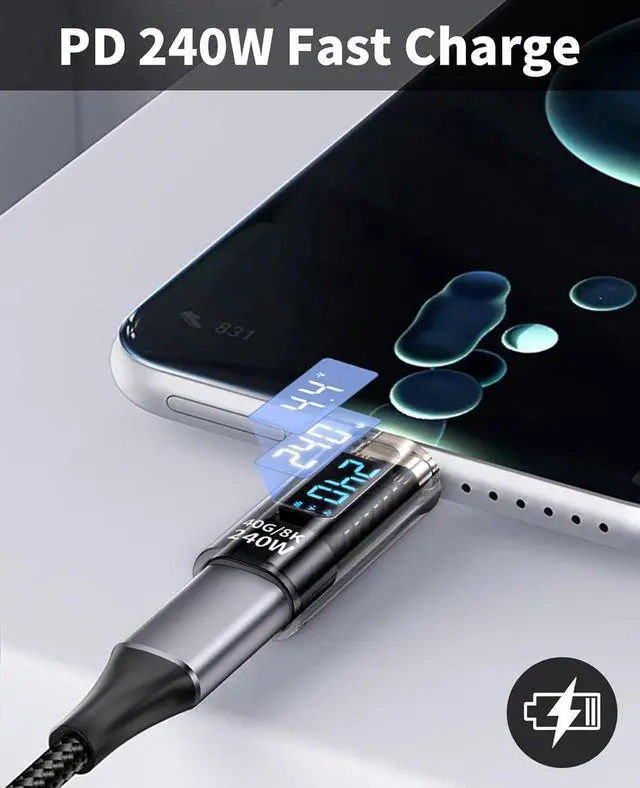 Alt view image 7 of 7 - 240W USB C Extension Adapter Power Meter Tester, USB C Male to USB C Female Adapter with Wattage LED Digital Display, for iPhone 15, USB-C Cables/Devices (2 Pack-Transparent)