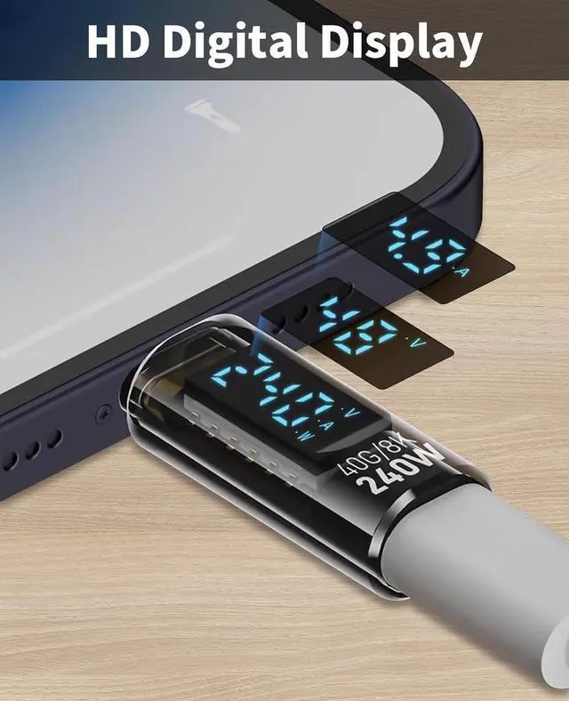 Alt view image 3 of 7 - 240W USB C Extension Adapter Power Meter Tester, USB C Male to USB C Female Adapter with Wattage LED Digital Display, for iPhone 15, USB-C Cables/Devices (2 Pack-Transparent)