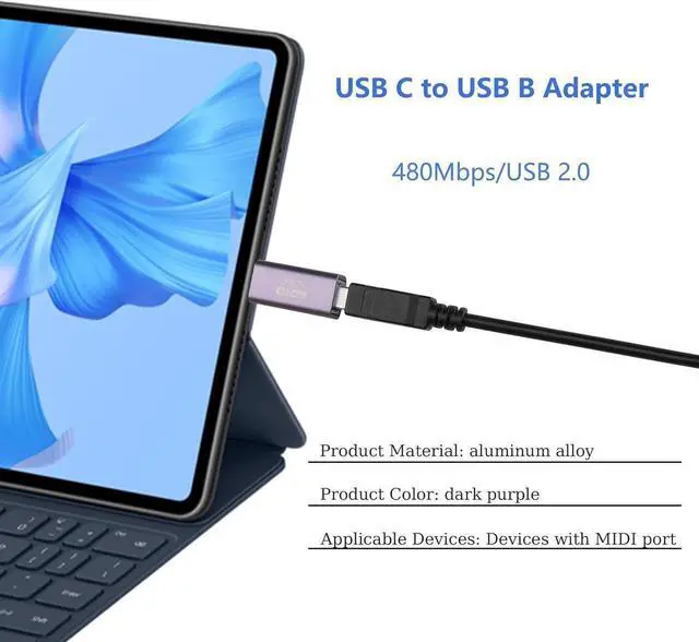 Alt view image 2 of 7 - 2 Pack USB C to USB B Adapter Type C to MIDI Convert Connector Type C Male to USB B Female Printer Adapter for Eectric Piano DAC,Synthesizer,DJ Controller,Keyboard,Printer (Straight)