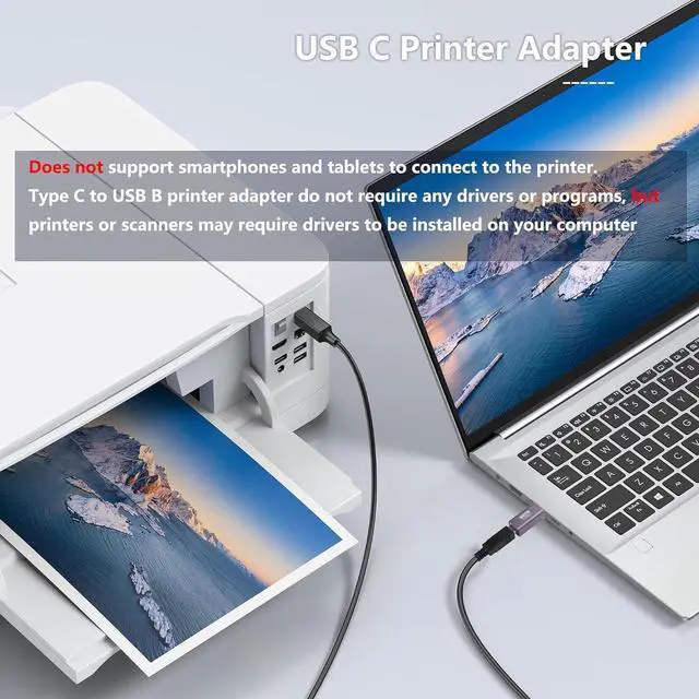 Alt view image 3 of 7 - 2 Pack USB C to USB B Adapter Type C to MIDI Convert Connector Type C Male to USB B Female Printer Adapter for Eectric Piano DAC,Synthesizer,DJ Controller,Keyboard,Printer (Straight)