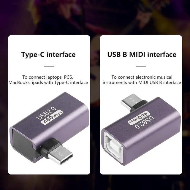 Alt view image 7 of 7 - 2 Pack USB C to USB B Adapter Type C to MIDI Convert Connector Type C Male to USB B Female Printer Adapter for Eectric Piano DAC,Synthesizer,DJ Controller,Keyboard,Printer (90 Degree)