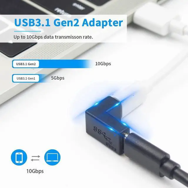 Alt view image 5 of 7 - 90 Degree USB C Female to Female Adapter, 10GBbps USB C Coupler Adapter, Right Angle Type C 3.1 Connector Support Fast Charging and Data Transfer for Laptop, Phone (2 Pack)