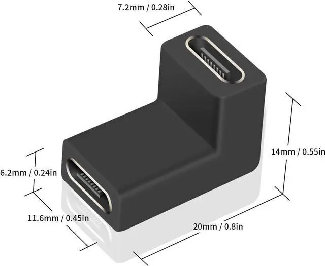 Alt view image 2 of 7 - 90 Degree USB C Female to Female Adapter, 10GBbps USB C Coupler Adapter, Right Angle Type C 3.1 Connector Support Fast Charging and Data Transfer for Laptop, Phone (2 Pack)
