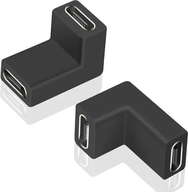 Main image of 90 Degree USB C Female to Female Adapter, 10GBbps USB C Coupler Adapter, Right Angle Type C 3.1 Connector Support Fast Charging and Data Transfer for Laptop, Phone (2 Pack)