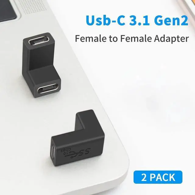 Alt view image 4 of 7 - 90 Degree USB C Female to Female Adapter, 10GBbps USB C Coupler Adapter, Right Angle Type C 3.1 Connector Support Fast Charging and Data Transfer for Laptop, Phone (2 Pack)