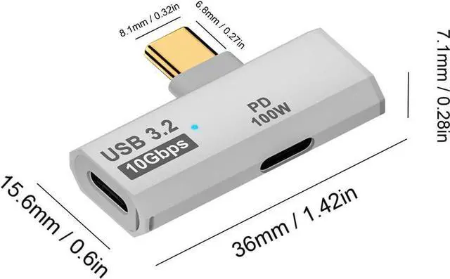 Alt view image 6 of 7 - 2 in 1 USB C Splitter 10Gbps, 90 Degree USB C Male to Dual Female Adapter 100W, Type C Headphone Adapter for Rog Ally, Steam Deck, iPhone 15 Series and More Devices-Grey