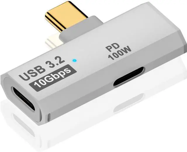 Main image of 2 in 1 USB C Splitter 10Gbps, 90 Degree USB C Male to Dual Female Adapter 100W, Type C Headphone Adapter for Rog Ally, Steam Deck, iPhone 15 Series and More Devices-Grey