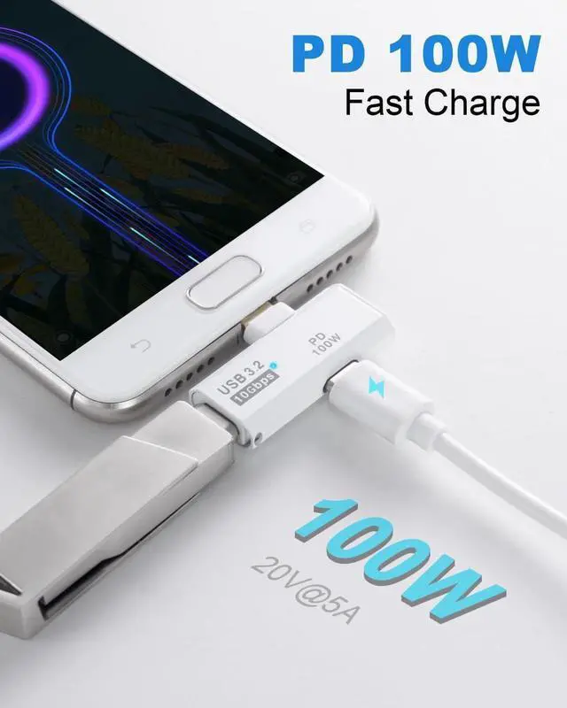 Alt view image 5 of 7 - 2 in 1 USB C Splitter 10Gbps, 90 Degree USB C Male to Dual Female Adapter 100W, Type C Headphone Adapter for Rog Ally, Steam Deck, iPhone 15 Series and More Devices-Grey