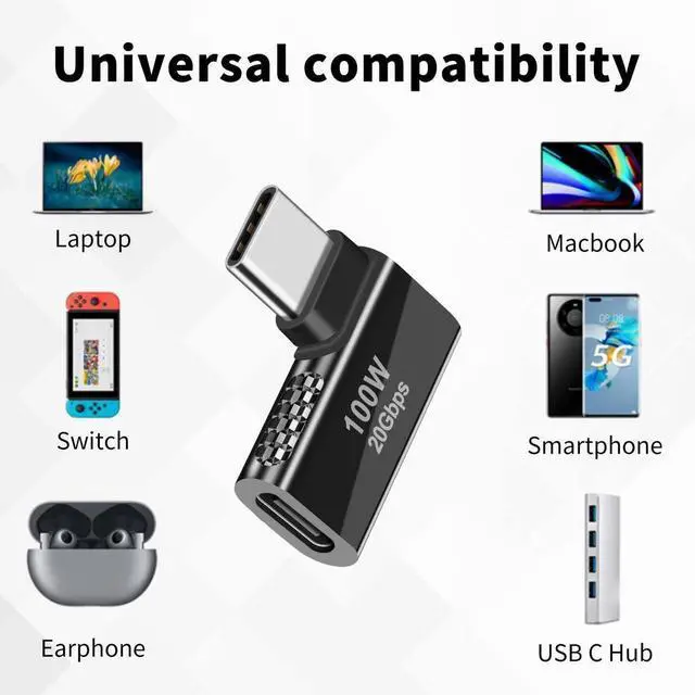 Alt view image 6 of 7 - 90 Degree USB C Adapter PD 100w, Right Angle USB C Extender Adapter, 90 Degreer USB Type C Male to Female Support 20Gbps Data Transfer for steam Deck Accessories, Laptop, Tablet 2 Pack
