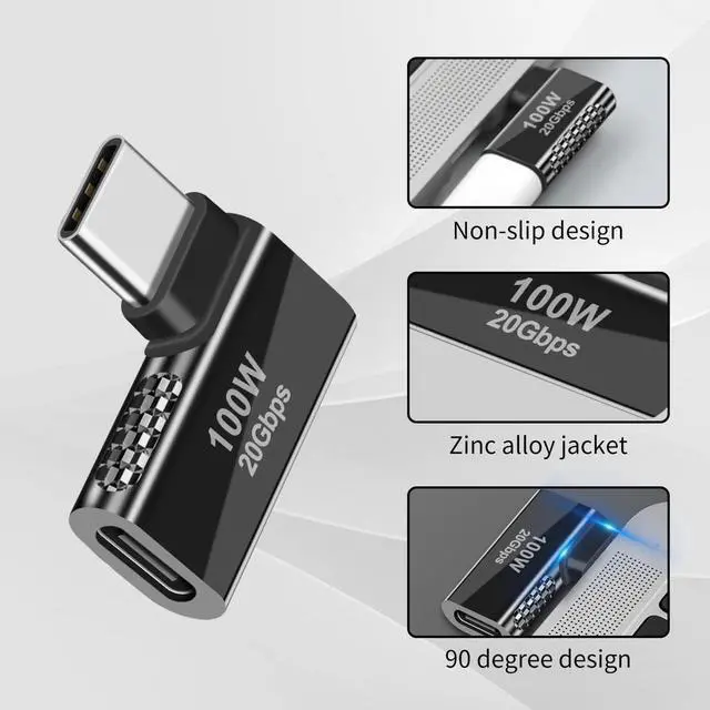 Alt view image 2 of 7 - 90 Degree USB C Adapter PD 100w, Right Angle USB C Extender Adapter, 90 Degreer USB Type C Male to Female Support 20Gbps Data Transfer for steam Deck Accessories, Laptop, Tablet 2 Pack