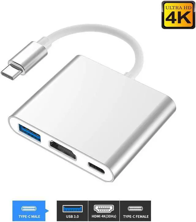 Main image of USB-C to HDMI AdapterType C to HDMI 4K+USB 3.0+USB-C Converter Cable Charging Port Adapter for Apple MacBook ChromeBook Pixel Projector TV