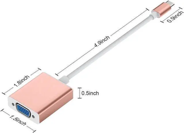Alt view image 2 of 6 - USB C to VGA Cable Adapter Type C to VGA Monitor Converter Compatible Apple 2020-2016 MacBook Pro 13/15/16 New Mac Air/Surface MacBook 12 Chromebook More