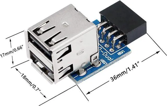Alt view image 3 of 6 - 9pin USB 2.0 Female Pin Dual 2 Port USB Motherboard Header Adapter-Dual Layer Type for PC (Dual)