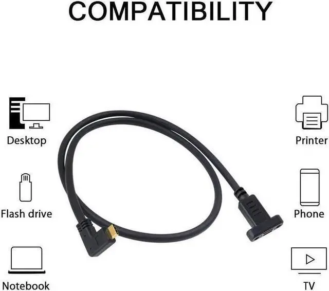 Main image of 90 Degree USB C Male to Female Extension Cable 2feet/60cm, Right Angled USB 3.1 Type C Extender Charging & Sync Cable with Panel Mount Screw Hole (USB C Right)