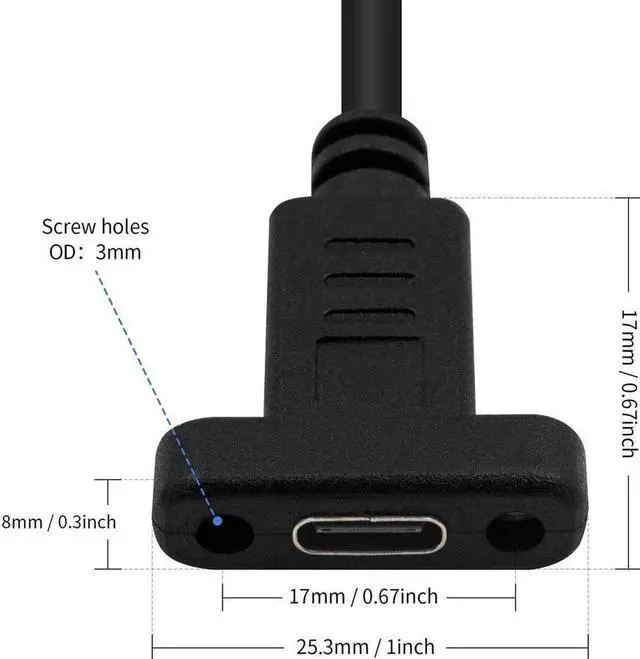 Alt view image 3 of 5 - 90 Degree USB C Male to Female Extension Cable 2feet/60cm, Right Angled USB 3.1 Type C Extender Charging & Sync Cable with Panel Mount Screw Hole (USB C Right)