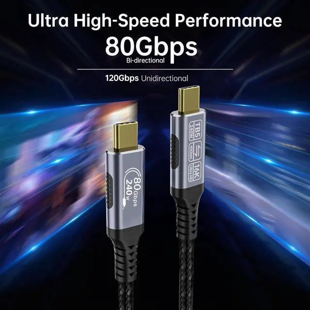 Alt view image 6 of 6 - 3.3ft USB 5 Cable, 80 Gbps Data Transfer, Dual 8K/16K Display Support, 240W Charging, USB-C to USB-C for Laptops, Monitors & PCs