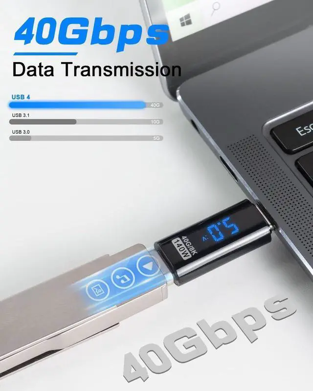 Alt view image 3 of 7 - USB C Adapter LED Wattage Display 140W, 40Gbps USB C Extension Adapter, PD 3.1 Type C Power Meter Tester with Digital Display Type C Extender for iPhone MacBook Thunderbolt Charging, 2-Pack