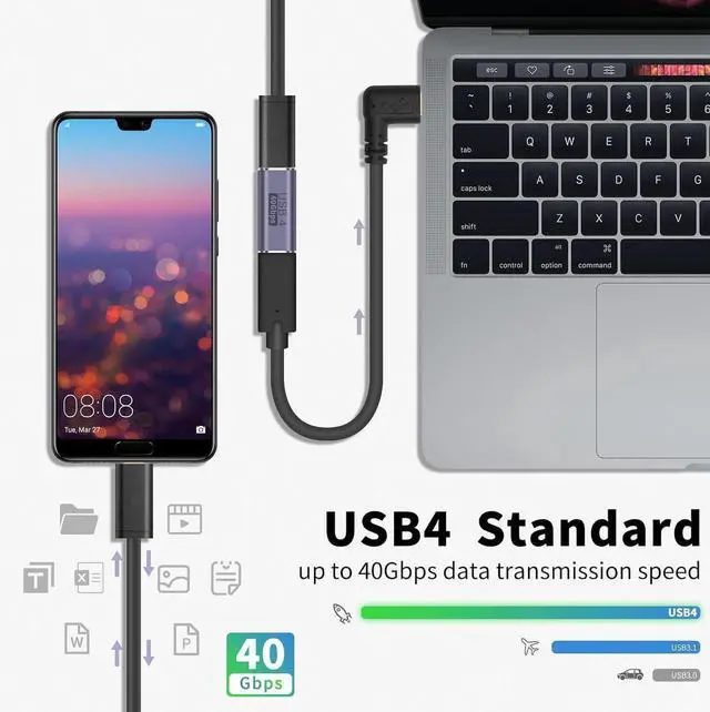 Alt view image 5 of 7 - USB C Female to Female Adapter, USB C Coupler 240W, 40Gbps 90 Degree Type C Coupler with 8K Video Display Compatible for Thunderbolt 4/3, MacBook Pro and Phones (2Pack)