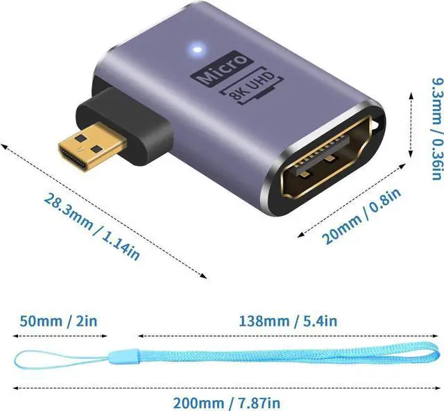 Alt view image 5 of 7 - 8K Right Angle Micro HDMI Adapter, 90 Degree Micro HDMI to HDMI Adapter, 48Gbps UHD HDMI 2.1 Female to Micro hdmi Male Extender Connector for Camera Camcorder, Tablet Digital 2 Pack