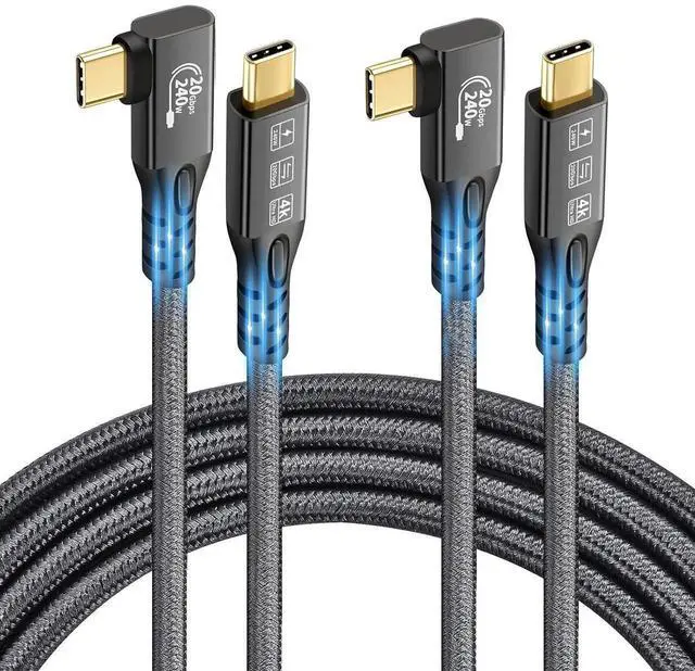Alt view image 7 of 7 - USB C 3.2 Gen2 20Gbps Cable, 2PCS 90Degree Type C 4K@60Hz UHD Video 5A/240W PD3.1 Fast Charge Cord with E-Marker Compatible with Thunderbolt 3/4 for 15Pro MacBook (2PCS 90Degree 20G 240W 0.5M)
