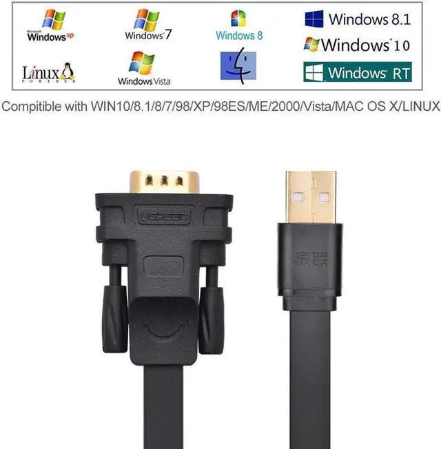 Alt view image 2 of 7 - UGREEN USB 2.0 to RS232 DB9 Serial Cable Male A Converter Adapter with FTDI Chipset for Windows 10, 8.1, 8, 7, Vista, XP, 2000, Linux and Mac OS X 10.6 and Above (6ft)