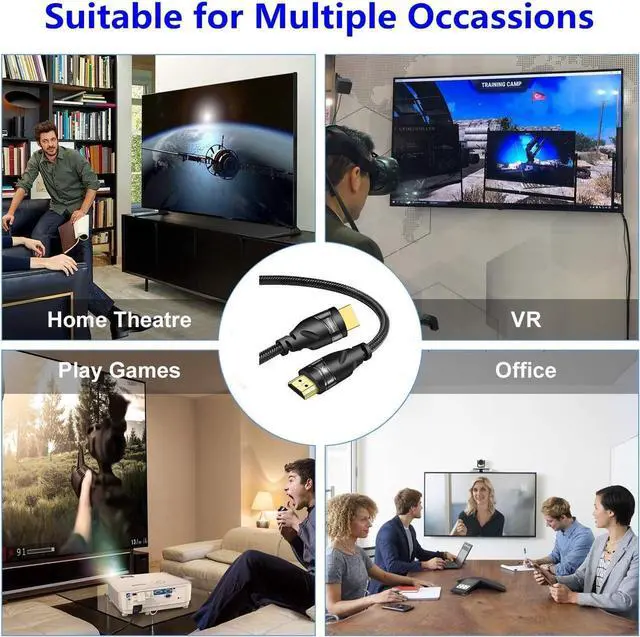 Alt view image 5 of 7 - Ultra High Speed HDMI 2.1 Cable 8K 60Hz, 4K 120Hz, 3D Ultra HDR 48Gbps HiFi eARC Dolby Atmos HDCP2.2 HDMI Cable Compatible with Samsung QLED 8K Q900 TV, TCL Roku TV, VIZIO TV (10 Feet)